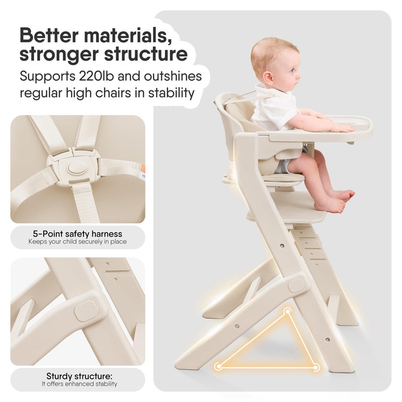 Obee Odee Full-Body Washable Baby High Chair with Soft Cushion, Adjustable for 6 Months to 220 Lb - Multifunctional and Convertible High Chairs for Babies and Toddlers -Portable and Easy Operation - Image 5