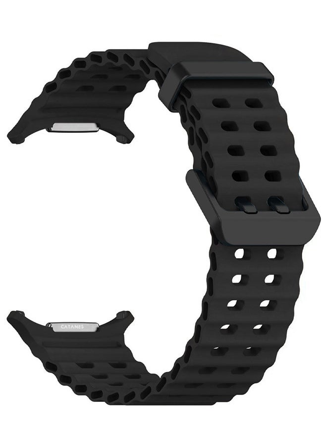 CATANES - (for Samsung Galaxy Watch 7 Ultra 47mm) Silicone Band Soft Ocean Silicone Sport Strap Replacement Accessory Black - Image 1