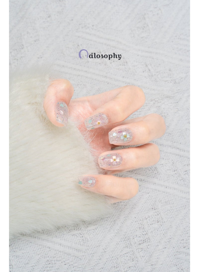 Nailosophy Violet Bloom Press-On Nails | Iridescent Silver Base with Hand-Painted Purple Florals - Image 5