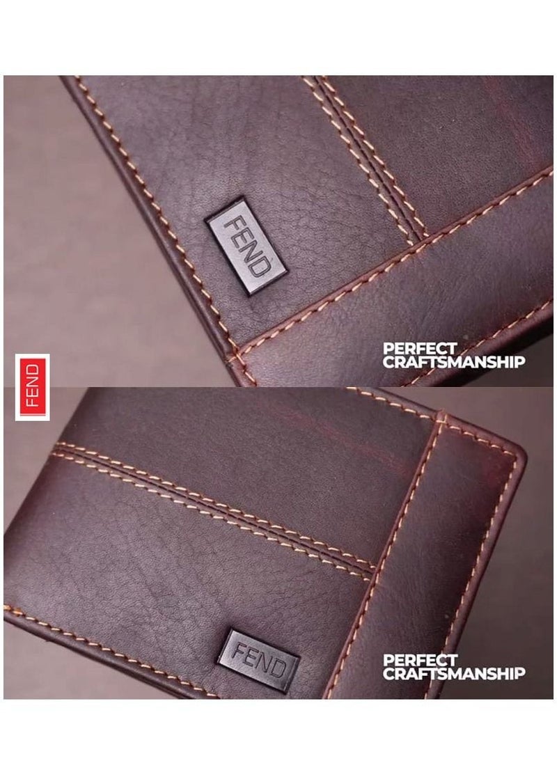 FEND - Fend Men's Genuine Leather Wallet Bifold with RFID Blocking Durable Stylish Design Ample Card Slots Cash Compartment & ID Window – Perfect for Everyday Use Minimalist Wallet for Men and Boys - Image 1