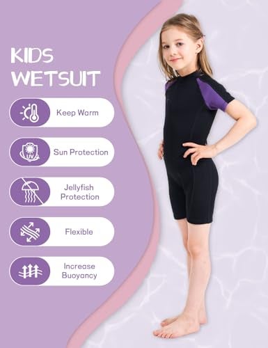 Lemorecn Wetsuits Youth Premium Neoprene 2mm Youth's Shorty Swim Suits (4021purple8) - Image 5