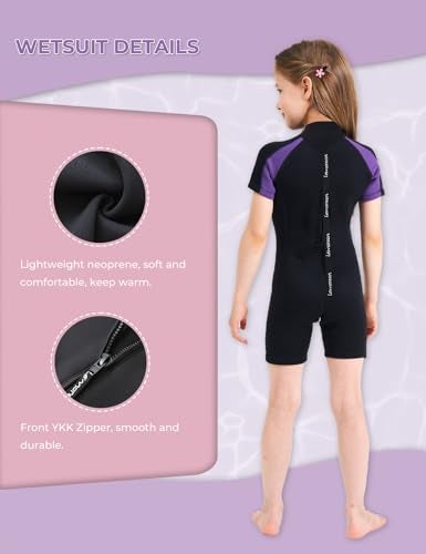 Lemorecn Wetsuits Youth Premium Neoprene 2mm Youth's Shorty Swim Suits (4021purple8) - Image 4