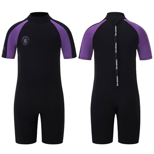 Lemorecn Wetsuits Youth Premium Neoprene 2mm Youth's Shorty Swim Suits (4021purple8) - Image 1