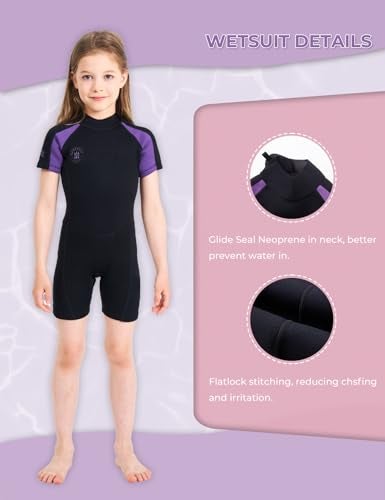 Lemorecn Wetsuits Youth Premium Neoprene 2mm Youth's Shorty Swim Suits (4021purple8) - Image 3