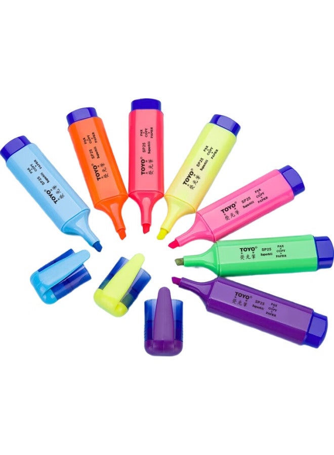 Toyo Sp25 Unscented Yellow, Blue, Green, Red, Orange, Purple, Pink Diagonal Tip Large Capacity Student Eye-Protecting Stylish Fluorescent Pen Marking Quick-Drying Set 10 Pcs/Box/Single Tip Yellow - Image 3