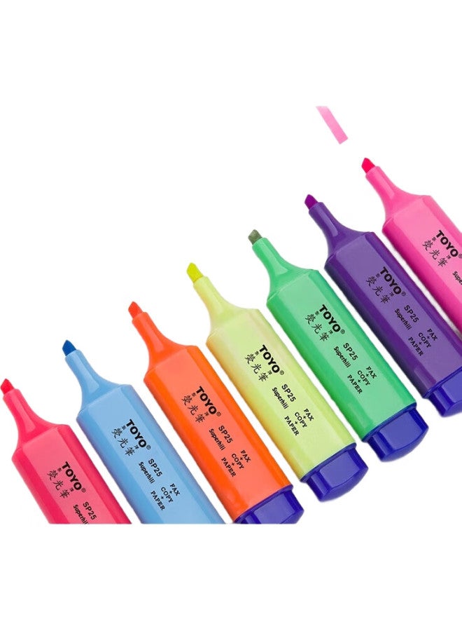 Toyo Sp25 Unscented Yellow, Blue, Green, Red, Orange, Purple, Pink Diagonal Tip Large Capacity Student Eye-Protecting Stylish Fluorescent Pen Marking Quick-Drying Set 10 Pcs/Box/Single Tip Yellow - Image 1