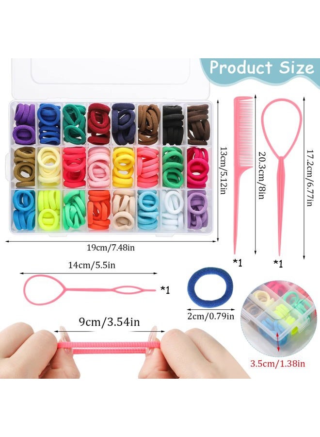 Pengxiaomei 240 Pcs Baby Hair Ties, 24 Colors Toddler Hair Ties with 3 Hair Loop Styling Tools Hair Accessories with Organizer Box for Girls - Image 2