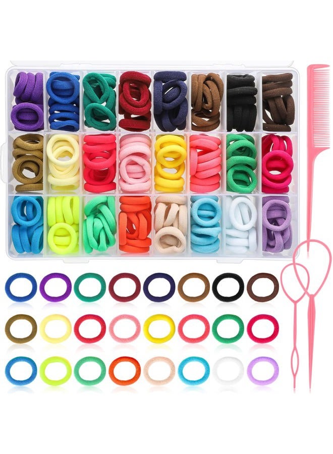 Pengxiaomei 240 Pcs Baby Hair Ties, 24 Colors Toddler Hair Ties with 3 Hair Loop Styling Tools Hair Accessories with Organizer Box for Girls - Image 1