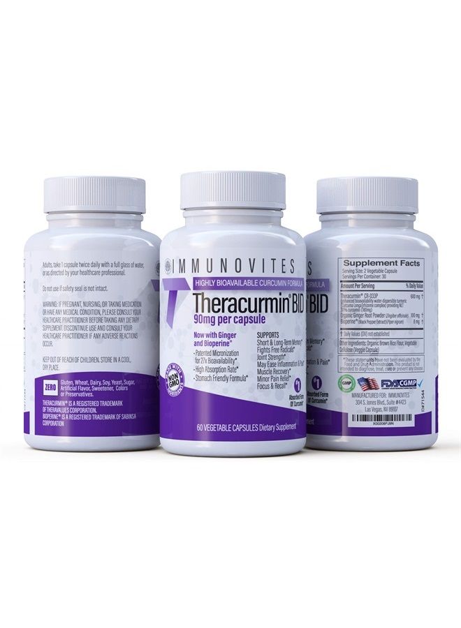 IMMUNOVITES Theracurmin BID 300mg (Curcumin 90mg per Cap.) [[600mg per Serving]] - Now w/Ginger & Bioperine (60ct Bottle)  - Image 4