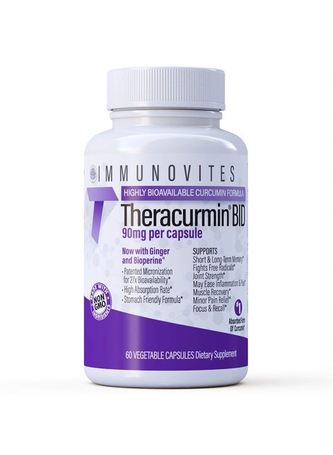 IMMUNOVITES Theracurmin BID 300mg (Curcumin 90mg per Cap.) [[600mg per Serving]] - Now w/Ginger & Bioperine (60ct Bottle)  - Image 1