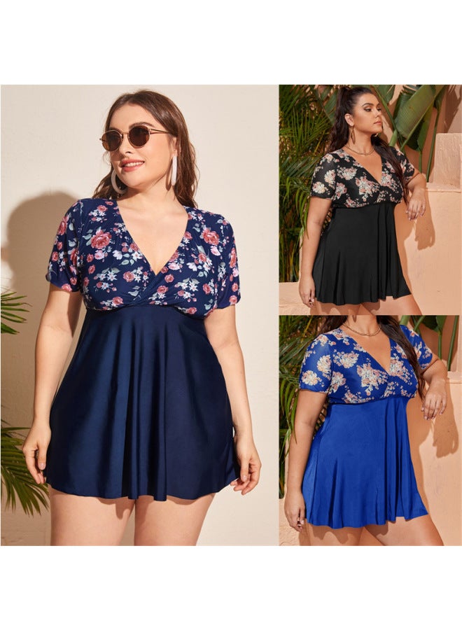 Loquat European And American Skirt Large Size Split Swimsuit Beach Holiday Conservative Swimsuit-Color:Blue Gobel- - Image 2