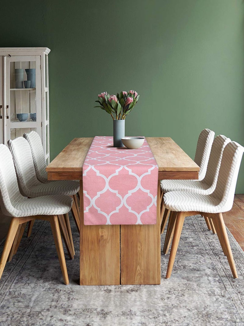 Dekor World Ogee Printed Pink Table Runner (33x120cm) (Pack of 1)-4 Seater Dinning & Center Table - Image 2