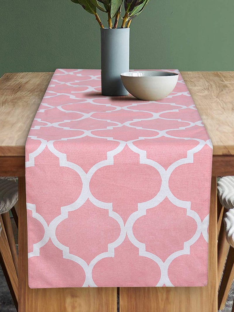 Dekor World Ogee Printed Pink Table Runner (33x120cm) (Pack of 1)-4 Seater Dinning & Center Table - Image 1