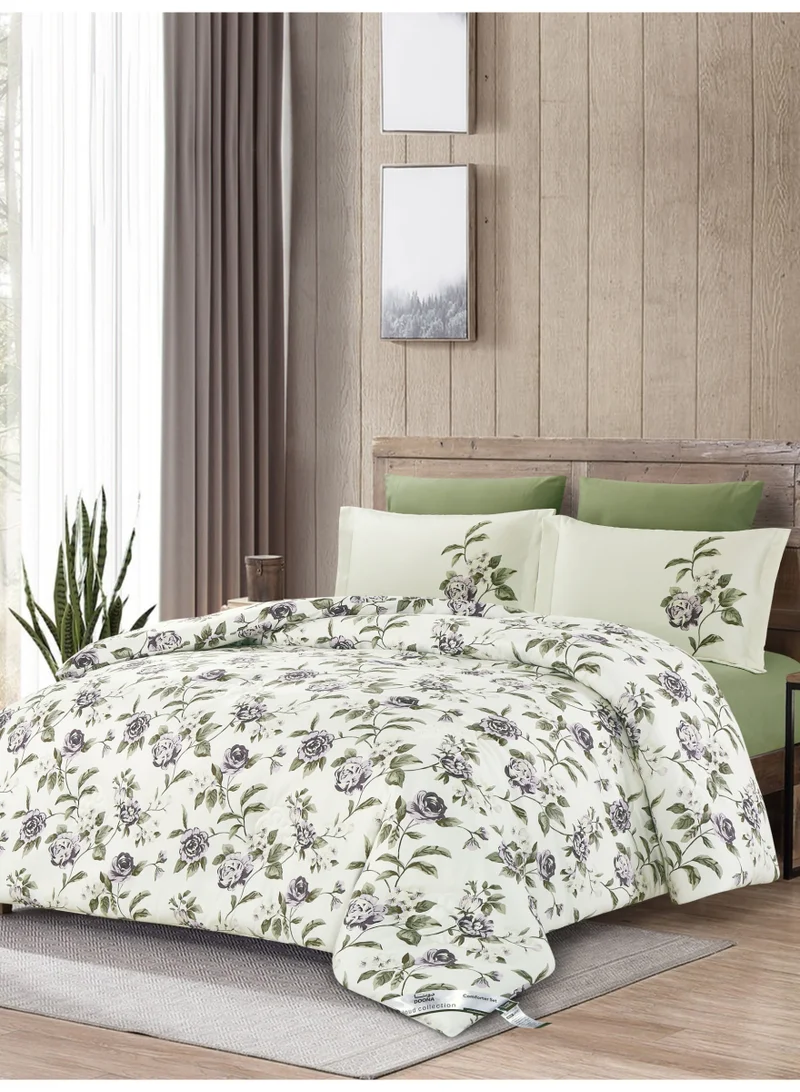 Donetella Printed 4-Pcs Single Comforter Bedding Set Fits 120x200cm -Includes Comforter, Fitted Sheet, Pillow Shams & Pillowcases – Soft Microfiber Fabric with Soft 350 GSm Filling
