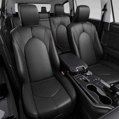 Xipoo 8 Seats Seat Covers Compatible with 2020-2025 Toyota Highlander Seat Protector PU Leather Replacement for 2020-2025 Toyota Highlander Accessories(Fit 2020-2025 W/Second Row 40/60 Split, Black) - Image 1