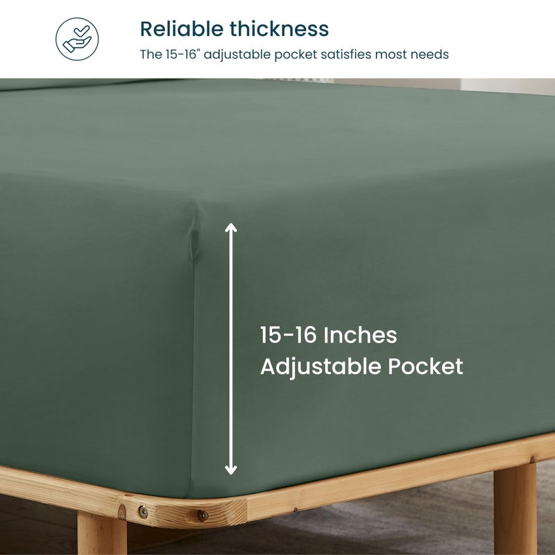 GOKOTTA Fitted Sheet Only - 16 Inch Pocket Bamboo Rayon Fitted Sheet  Super Soft and Cooling Bottom Sheet with 4 Elastic Corner Straps(Green  King Size) - Image 2
