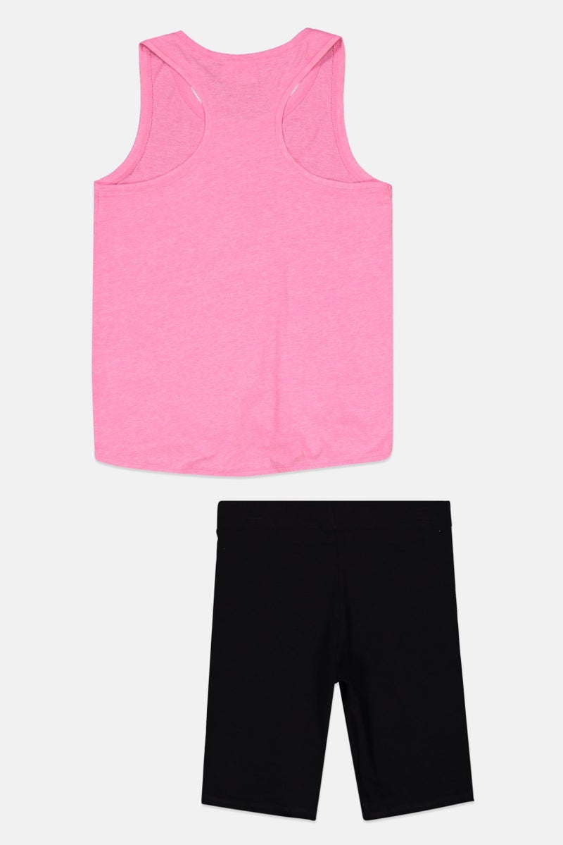 PUMA Kids Girl 2 Piece Sleeveless Tank And Shorts Set, Pink/Black - Image 2
