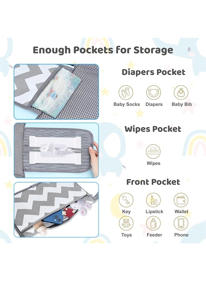 Excefore Baby Portable Diaper Changing Pad Baby Changing Pad & Diaper Changer Travel Bag Smart Design Baby Changing Mat Waterproof Travel Diaper Changing Kit Gifts For Baby Shower (Grey Wave) - Image 2