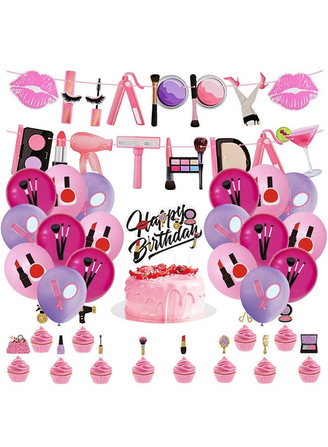 Organizer 32 Pcs Beautiful girl Party Decorations Balloons Makeup Cosmetics Balloons Theme Birthday Party Supplies Lipstick Cosmetics Balloons for Girls Day Makeup Party (pink) - Image 1