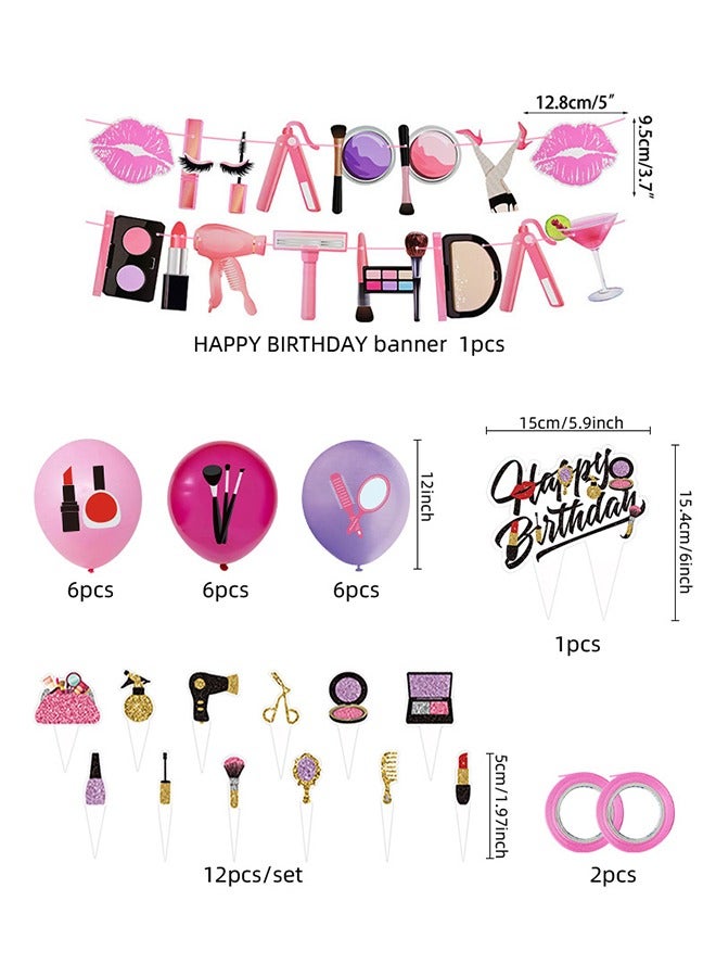 Organizer 32 Pcs Beautiful girl Party Decorations Balloons Makeup Cosmetics Balloons Theme Birthday Party Supplies Lipstick Cosmetics Balloons for Girls Day Makeup Party (pink) - Image 2