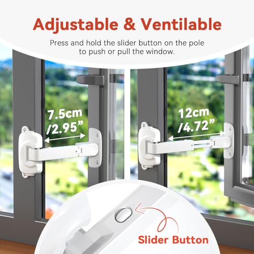 EUDEMON 2 Pack Updated Baby Window Safety Lock Childproof Window Restrictor for UPVC Adjustable Winodw Guard for Wooden Metal Frames White - Image 3