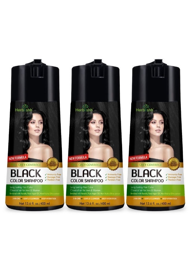Herbishh Black Color Shampoo (400ml x3) + Argan Keratin Hair Mask (150gm) - Ammonia Free Hair & Beard Dye - Image 1