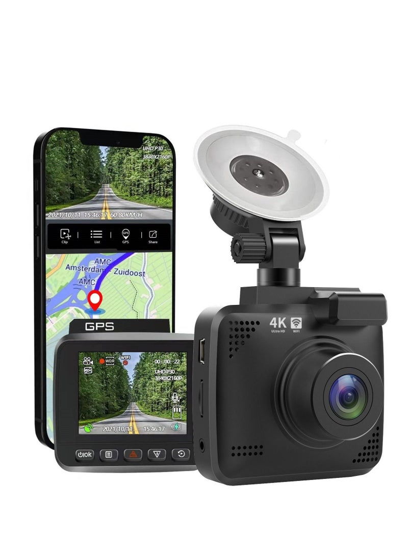 Generic V53 4K Dash Cam Equipped with WiFi and GPS - Top Car Dashboard Camera Recorder, UHD 2160P Resolution, 2.4" LCD Screen, 150-Degree Wide Angle Lens, WDR, Night Vision Features - Image 1
