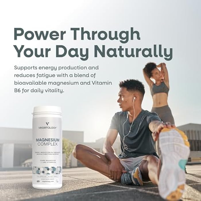 Vegetology Magnesium Supplements with Vitamin B6, 3-in-1 Complex, 60 Vegan Capsules, High Strength, Supports Energy, Muscle Function, and Overall Wellness, Age 11+ - Image 4