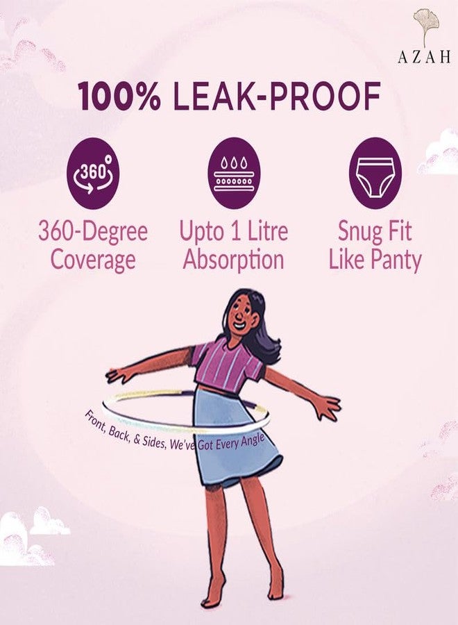 عزة سراويل داخلية أزاه تين للاستخدام مرة واحدة للدورة الشهرية للبنات (مقاس XS-S من 9 إلى 11 سنة) | تغطية للتدفق الغزير | حماية من التسرب لمدة 12 ساعة | تغطية 360 درجة | تصميم مريح يشبه السراويل الداخلية | مثالية للمدرسة والاستخدام الليلي | عبوة من 5 قطع - Image 3