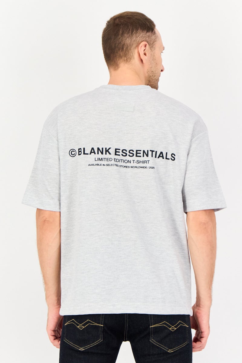Blank Essentials Men Crew Neck Short Sleeve Brand Logo T-Shirt, Grey - Image 3