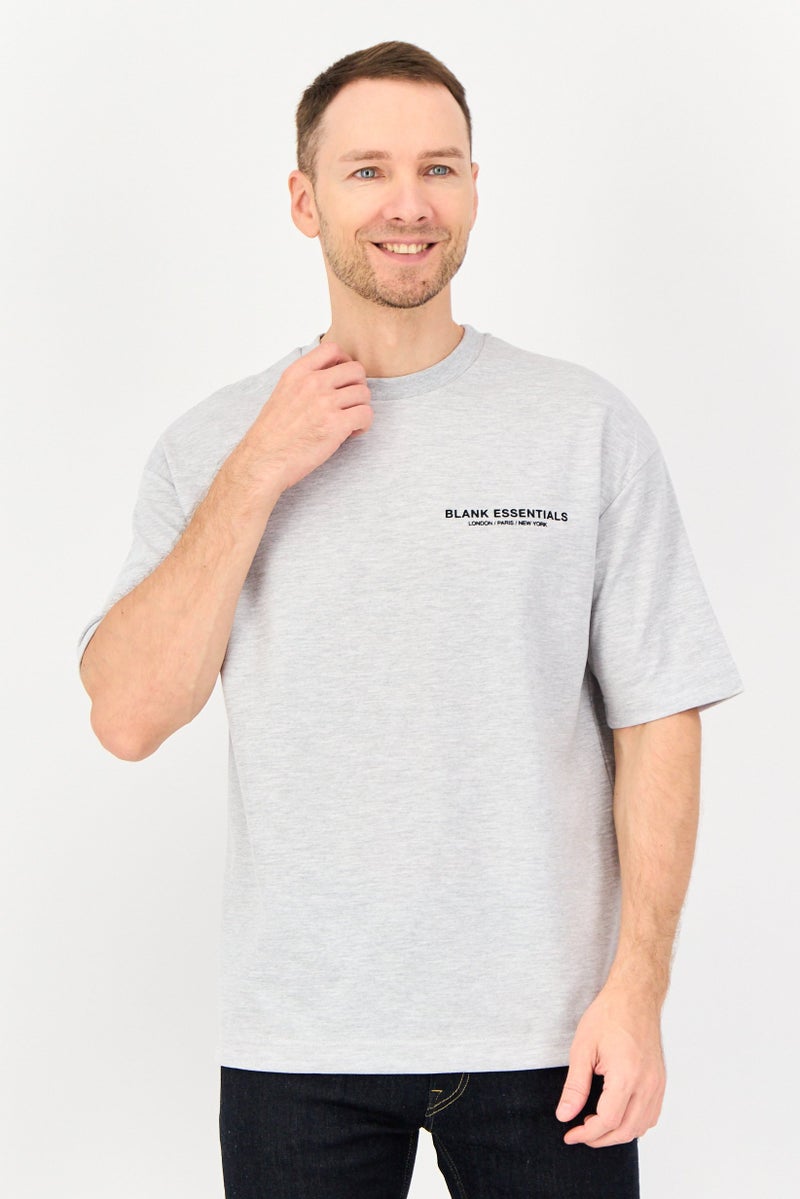 Blank Essentials Men Crew Neck Short Sleeve Brand Logo T-Shirt, Grey - Image 1