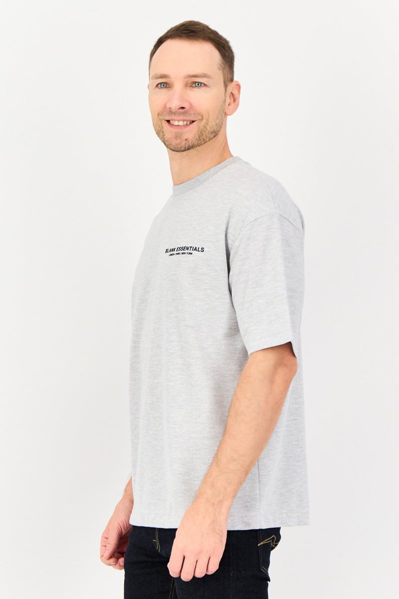 Blank Essentials Men Crew Neck Short Sleeve Brand Logo T-Shirt, Grey - Image 2