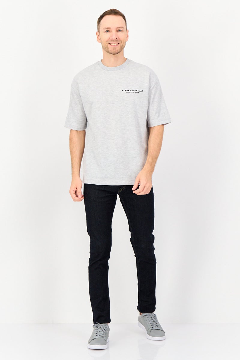 Blank Essentials Men Crew Neck Short Sleeve Brand Logo T-Shirt, Grey - Image 2