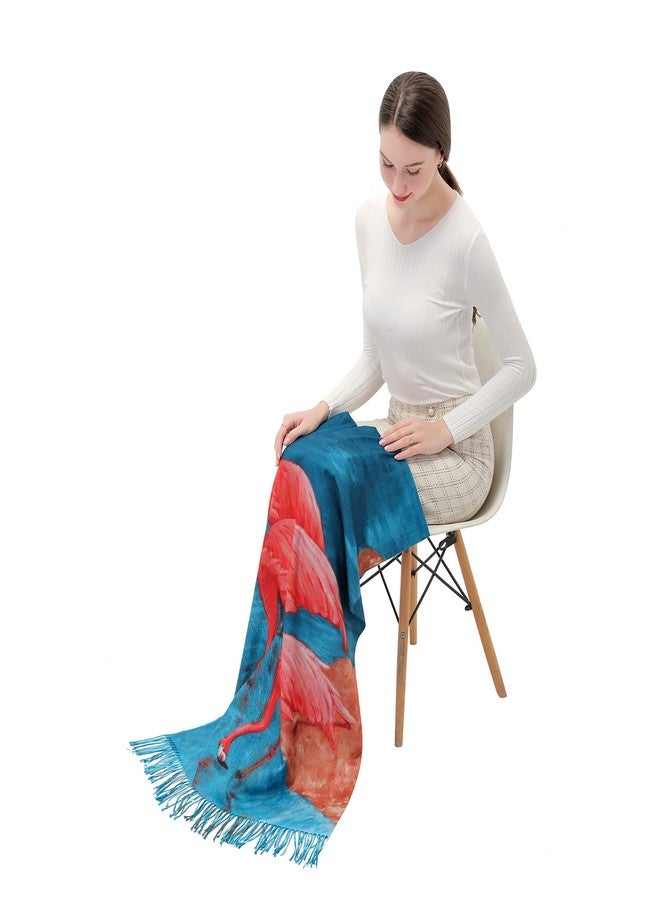 XINYUN Large Scarf Shawl Wrap for Women Pashmina,Flamingo Print Long Scarfs Shawls Cashmere Feel,Christmas Tassel Scarves Warm Wraps for Lady in Fall Winter - Image 4