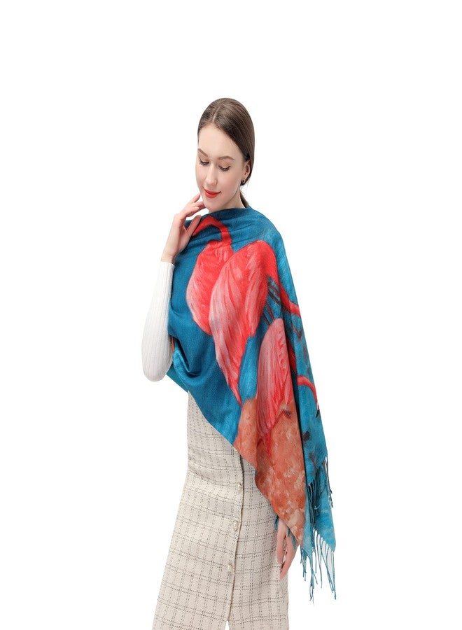 XINYUN Large Scarf Shawl Wrap for Women Pashmina,Flamingo Print Long Scarfs Shawls Cashmere Feel,Christmas Tassel Scarves Warm Wraps for Lady in Fall Winter - Image 1