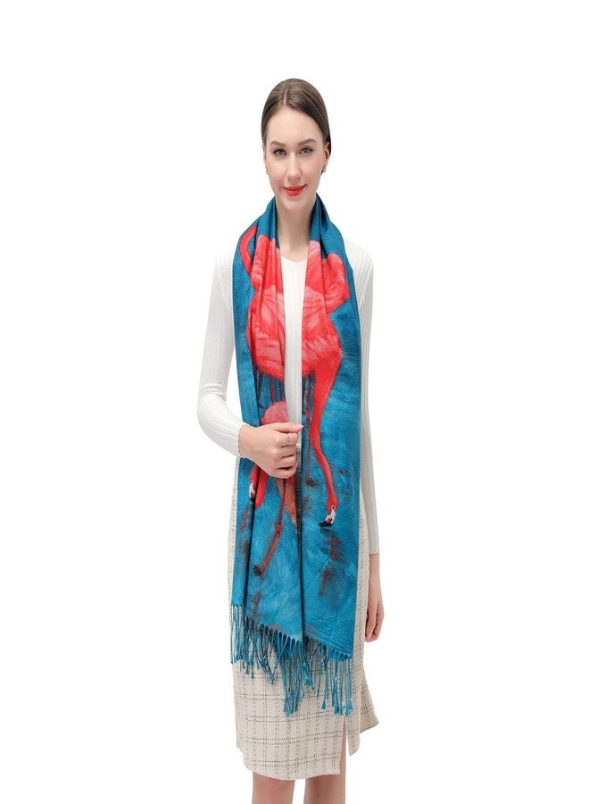 XINYUN Large Scarf Shawl Wrap for Women Pashmina,Flamingo Print Long Scarfs Shawls Cashmere Feel,Christmas Tassel Scarves Warm Wraps for Lady in Fall Winter - Image 2