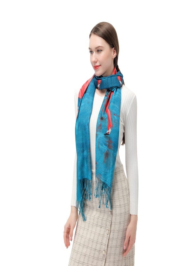 XINYUN Large Scarf Shawl Wrap for Women Pashmina,Flamingo Print Long Scarfs Shawls Cashmere Feel,Christmas Tassel Scarves Warm Wraps for Lady in Fall Winter - Image 3
