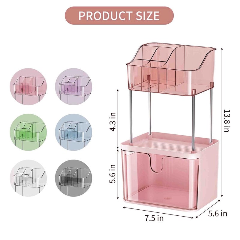 Dravina 3-Tier Makeup Organizer Storage Box | Vanity Tray for Cosmetics, Skincare Organizers, Stationery & Countertop Storage | Bathroom & Dressing Table Organizer, Ideal Gift for Women, Pink,35cm - Image 2