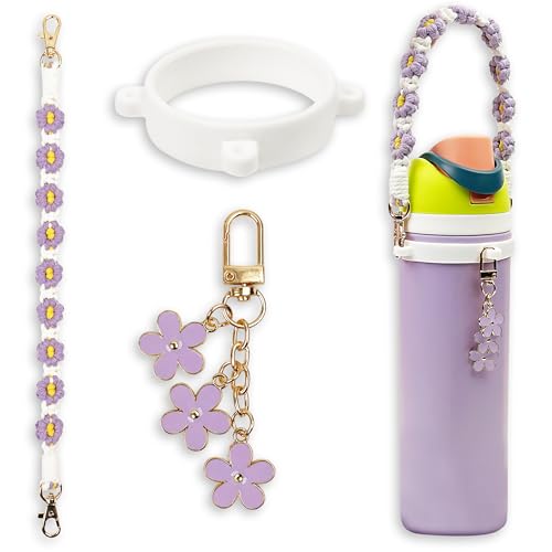 SITKOL Handle Strap and Charm Set for Owala Water Bottle 24 oz, 32 oz, 40 oz, Owala Kids, Owala Coffee Tumbler, Owala FreeSip – Includes Handle Strap, for Owala Accessories & Stanley Cup Accessories (Purple) - Image 1