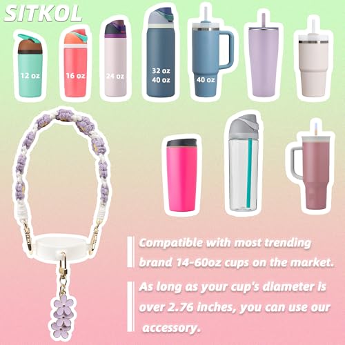 SITKOL Handle Strap and Charm Set for Owala Water Bottle 24 oz, 32 oz, 40 oz, Owala Kids, Owala Coffee Tumbler, Owala FreeSip – Includes Handle Strap, for Owala Accessories & Stanley Cup Accessories (Purple) - Image 2