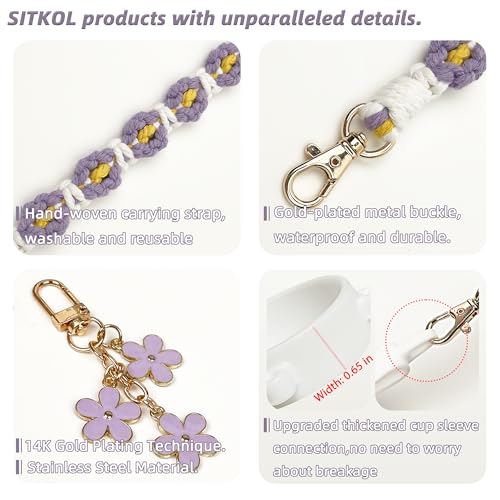 SITKOL Handle Strap and Charm Set for Owala Water Bottle 24 oz, 32 oz, 40 oz, Owala Kids, Owala Coffee Tumbler, Owala FreeSip – Includes Handle Strap, for Owala Accessories & Stanley Cup Accessories (Purple) - Image 3