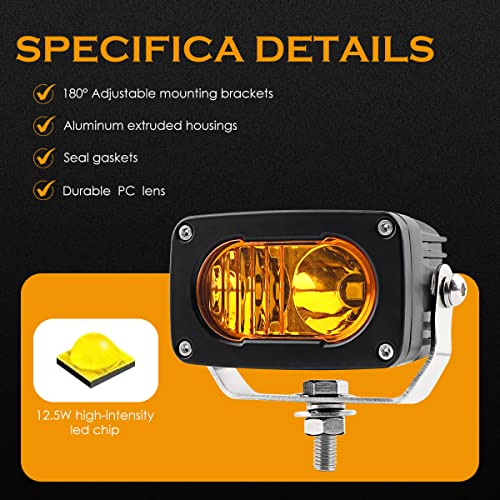 GLOBLED Amber LED Pods, 3 Inch Led Fog Lights with Temperature Sensor 50W 6000 LM Super Bright Combo Beam LED Offroad Lights LED Bumper Lights Compatible with Motorcycle Truck Bike SUV ATV UTV Boat - Image 4
