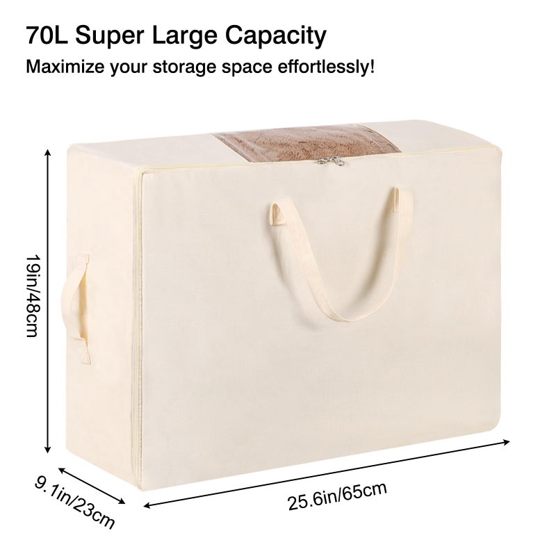 YGEOMER 4 Pack Canvas Comforter Storage Bags with Zipper Foldable Closet Organizers Storage Containers with Reinforced Handle for Dorm Organizing, Bedroom, Closet, Blanket, Clothing - Image 2