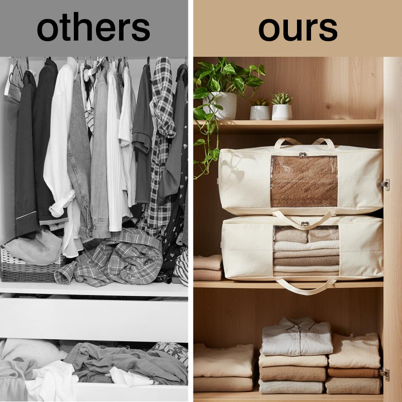 YGEOMER 4 Pack Canvas Comforter Storage Bags with Zipper Foldable Closet Organizers Storage Containers with Reinforced Handle for Dorm Organizing, Bedroom, Closet, Blanket, Clothing - Image 4