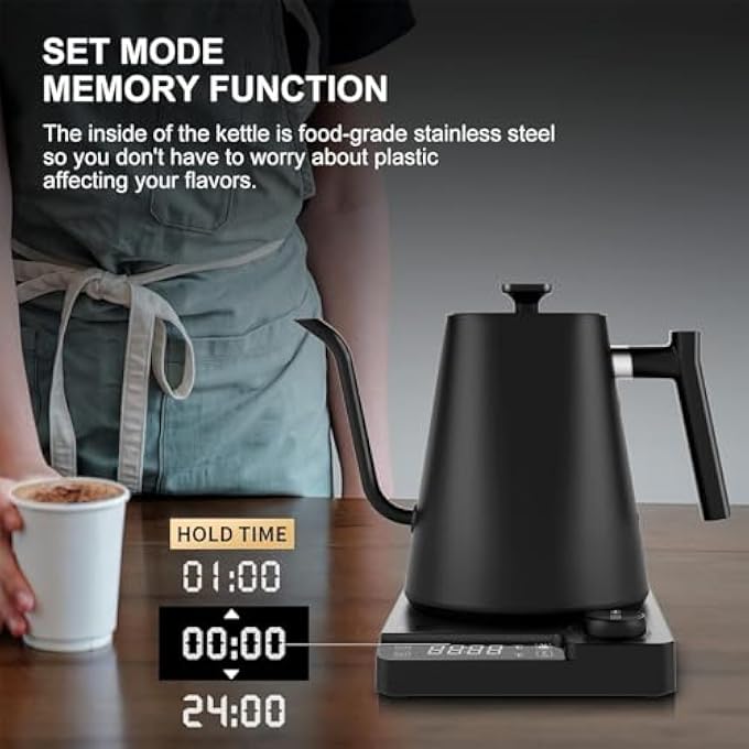 Pomefar Electric Kettle Tea  Coffee Kettle With Temperature Control Stainless Steel Gooseneck Kettle 1200W Rapid Heating Auto ShutOff Matte Black - Image 5