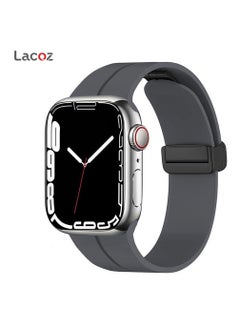 Lacoz Lacoz High Quality Silicone Band iWatch Sports Strap with  Magnetic Lock for Apple Watch 44mm 45mm and Ultra 49mm 8 SE 7 6 5 Grey  - Image 2