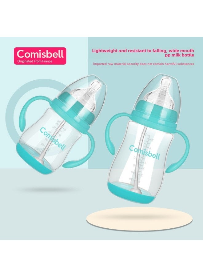 Baby Wide Diameter PP Bottle With Handle Straw Lid Anti-flatulence Brand Plastic Bottle Genuine Special Wholesale-Color:Green-Capacity:180ml (cross Hole Universal) Color Box  - Image 2