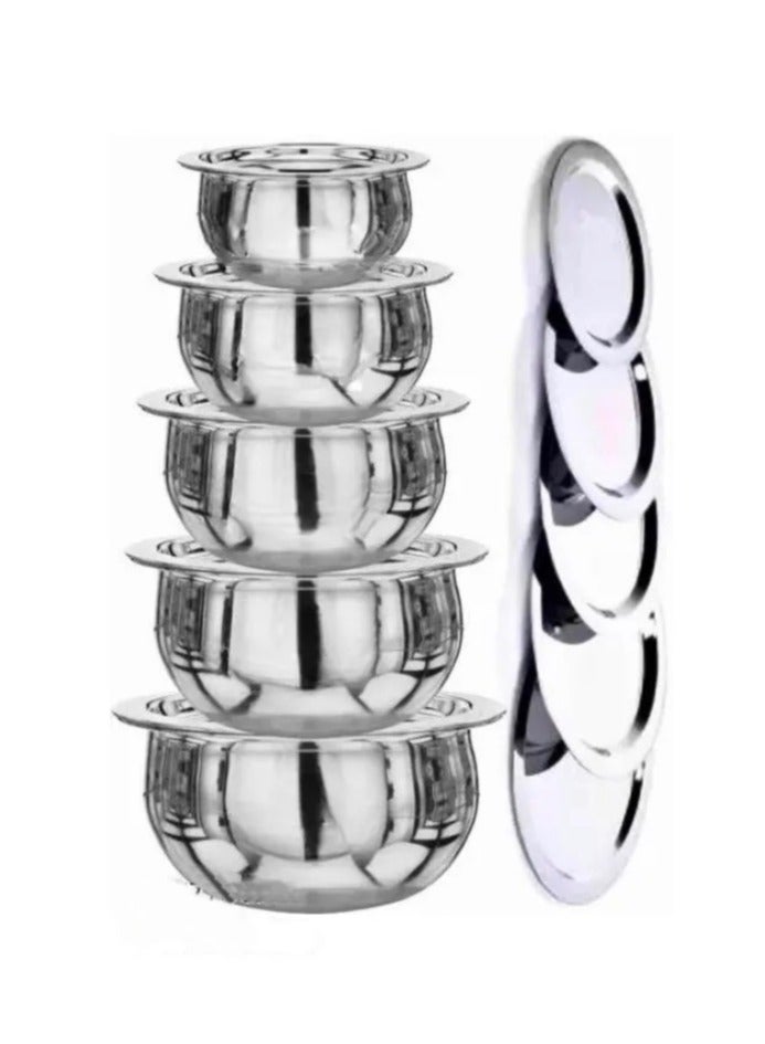 Ayda طقم أواني طهي من الفولاذ المقاوم للصدأ مكون من 10 قطع، قدر كسرولة بقاع منحني مع غطاء سعة 9 لترات - Image 2