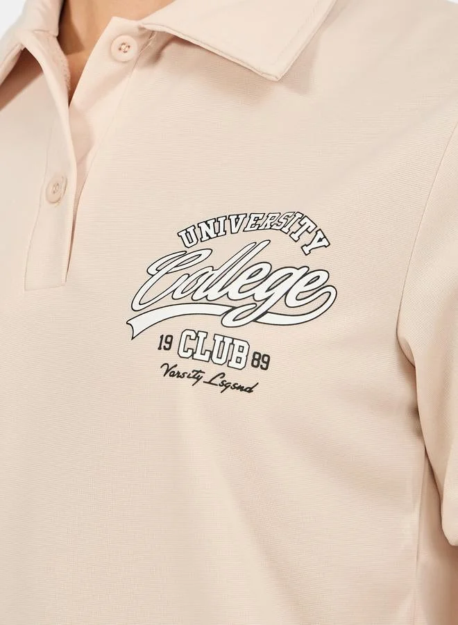 Styli Styli Regular Fit Varsity Print Polo T-Shirt with Half Placket