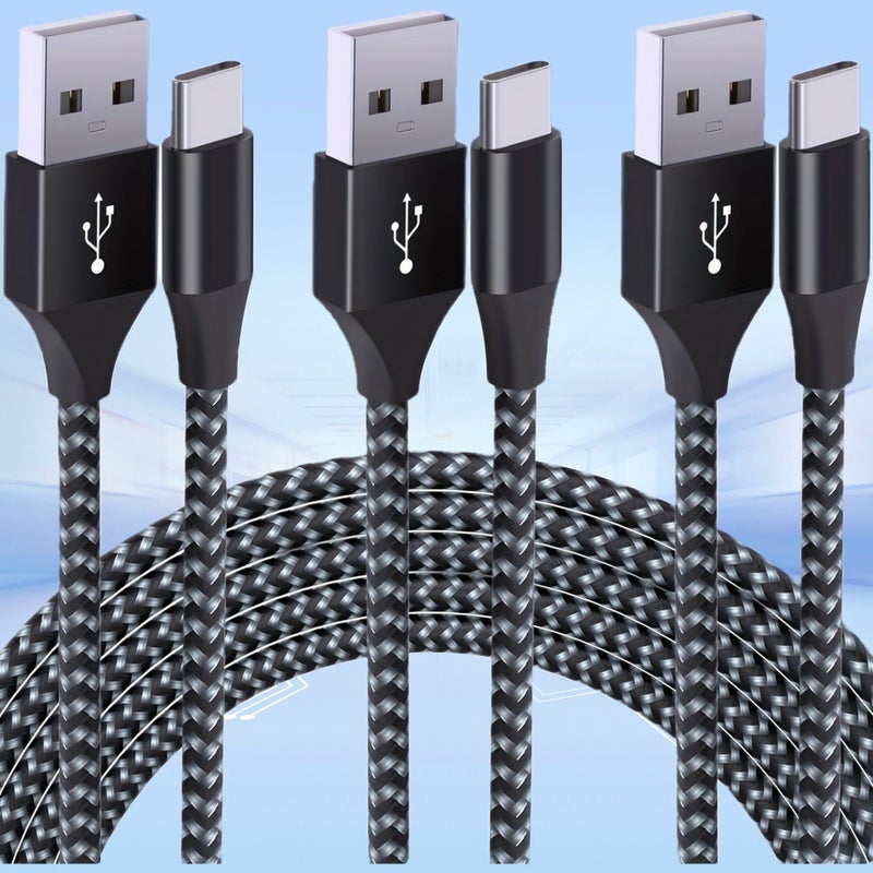 3 قطع كابل شاحن USB C أسود وأحمر بطول 3.3 قدم، كابل شحن سريع من USB A إلى C - Image 1